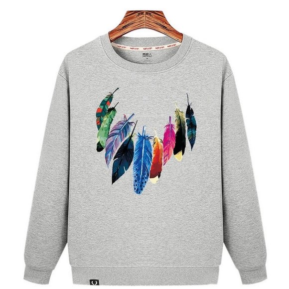 Autumn And Winter Warm Sweater, Gray Bottom And Multicolor Feathers - Picture 1 of 2